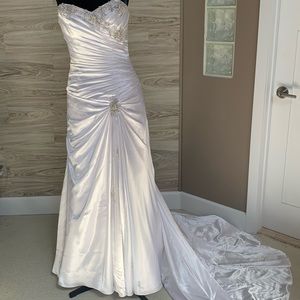 Gorgeous satin beaded wedding gown with train size 10